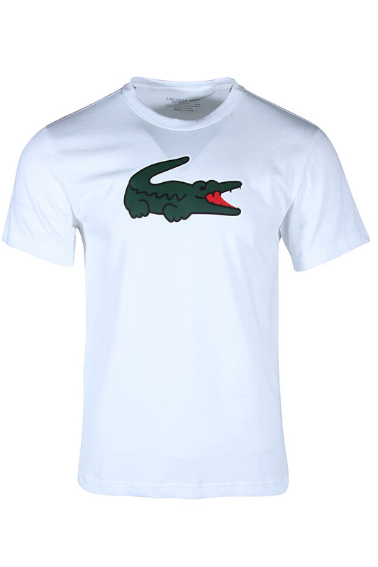 Lacoste Men's Sport Ultra-Dry Croc Print T-Shirt in White & Green TH7513-51 2D8