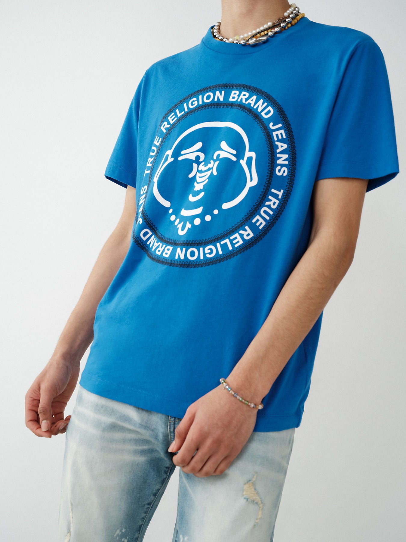 True Religion Men's Short Sleeve Buddha Logo Tee in Victoria Blue 106867 4816
