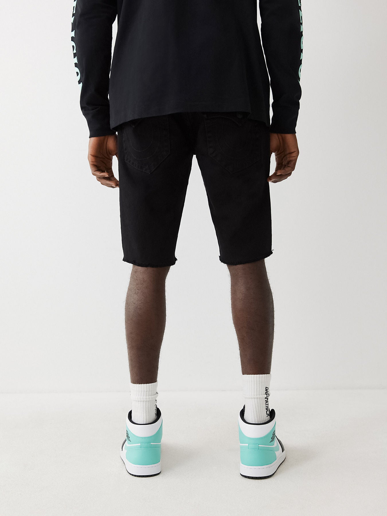 True Religion Ricky Men's Shorts With Flap Raw Hem in Black 106128 2SB