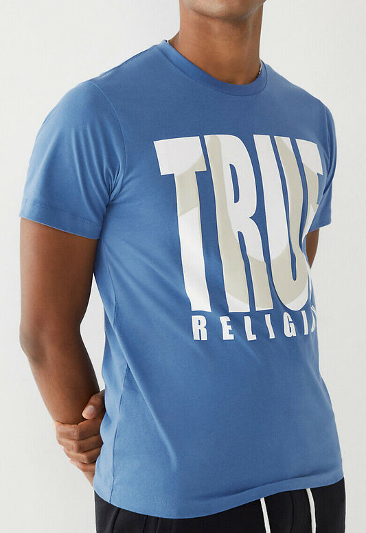 True Religion Men’s Short Sleeve TRUE Logo T-Shirt in Federal Blue 105095