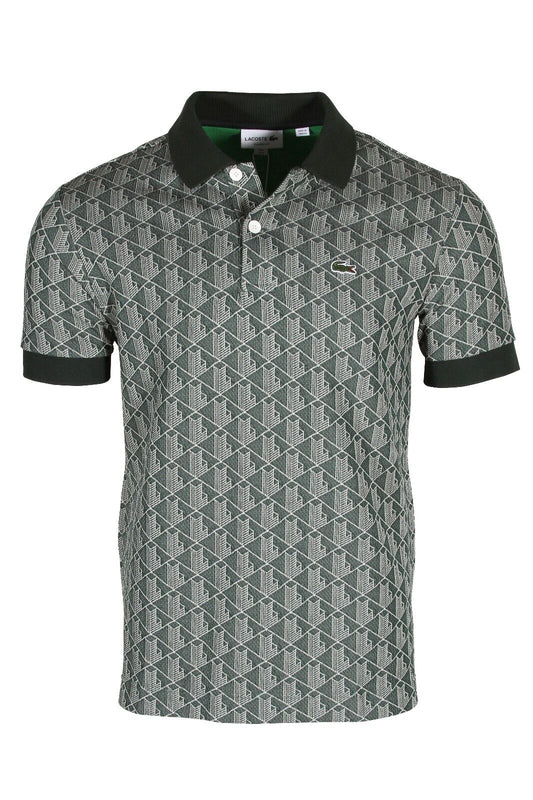 Lacoste Men's Classic Fit Monogram Print Polo in Green & Beige DH0073 51 7M4