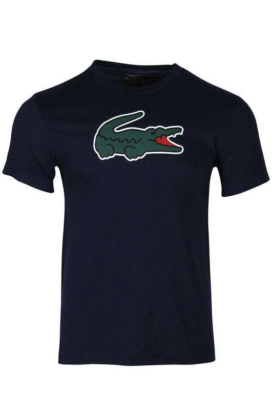 Lacoste Men's Sport Ultra-Dry Croc Print T-Shirt in Navy and Green TH7513-51 TR1