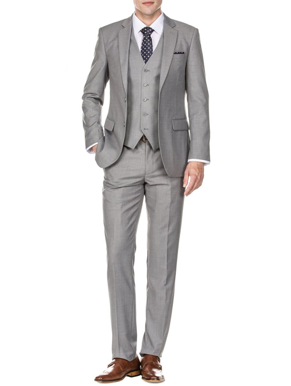 Braveman Men's 3-Piece Slim Fit Suit M300 in Light Gray