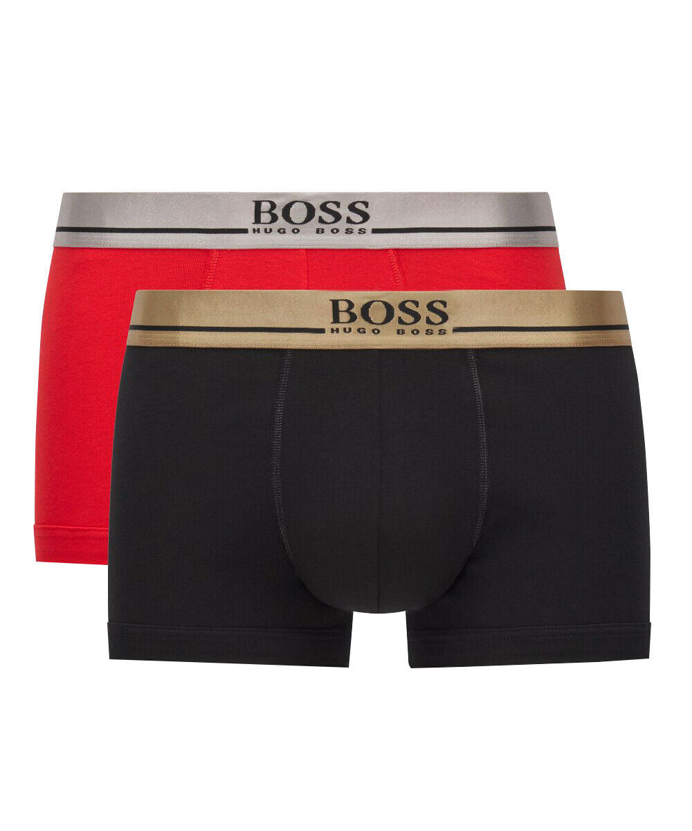 HUGO BOSS Men’s Two-Pack of Cotton Trunks in Black and Red 50463065 647