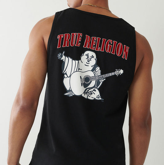 True Religion Men's JV Logo Tank Top in Jet Black 107309 1001