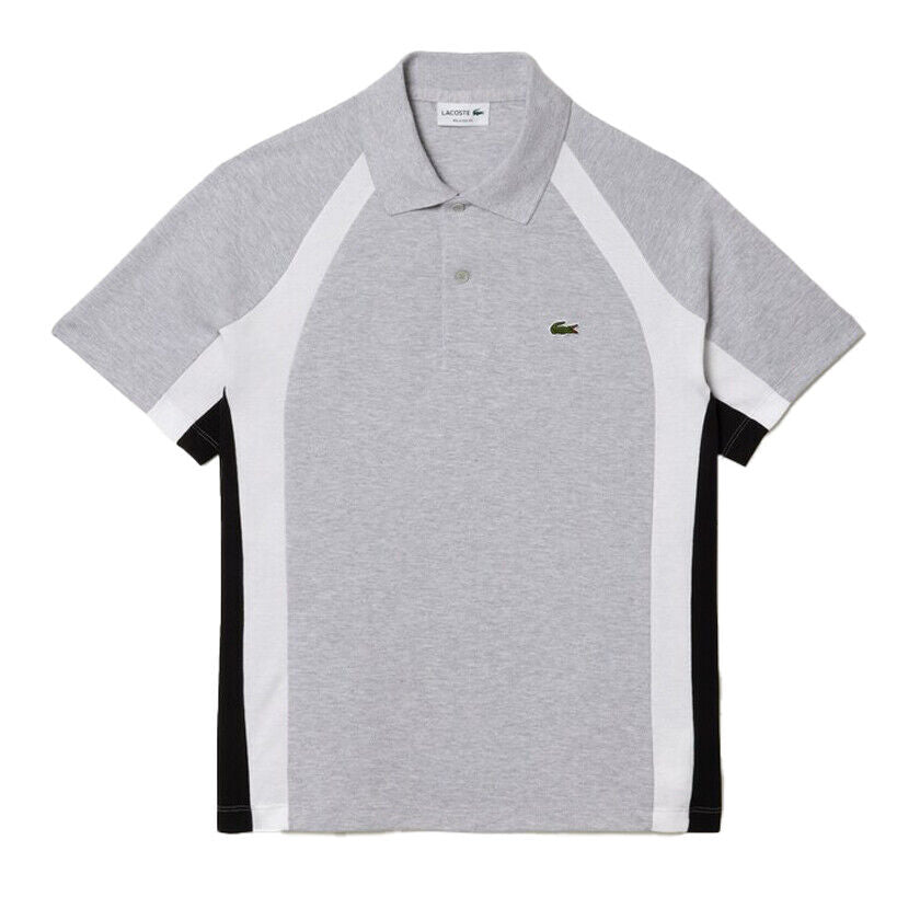 Lacoste Men’s Cotton Mini-Piqué Polo Shirt in Grey White and Black PH5583 51 SJ1