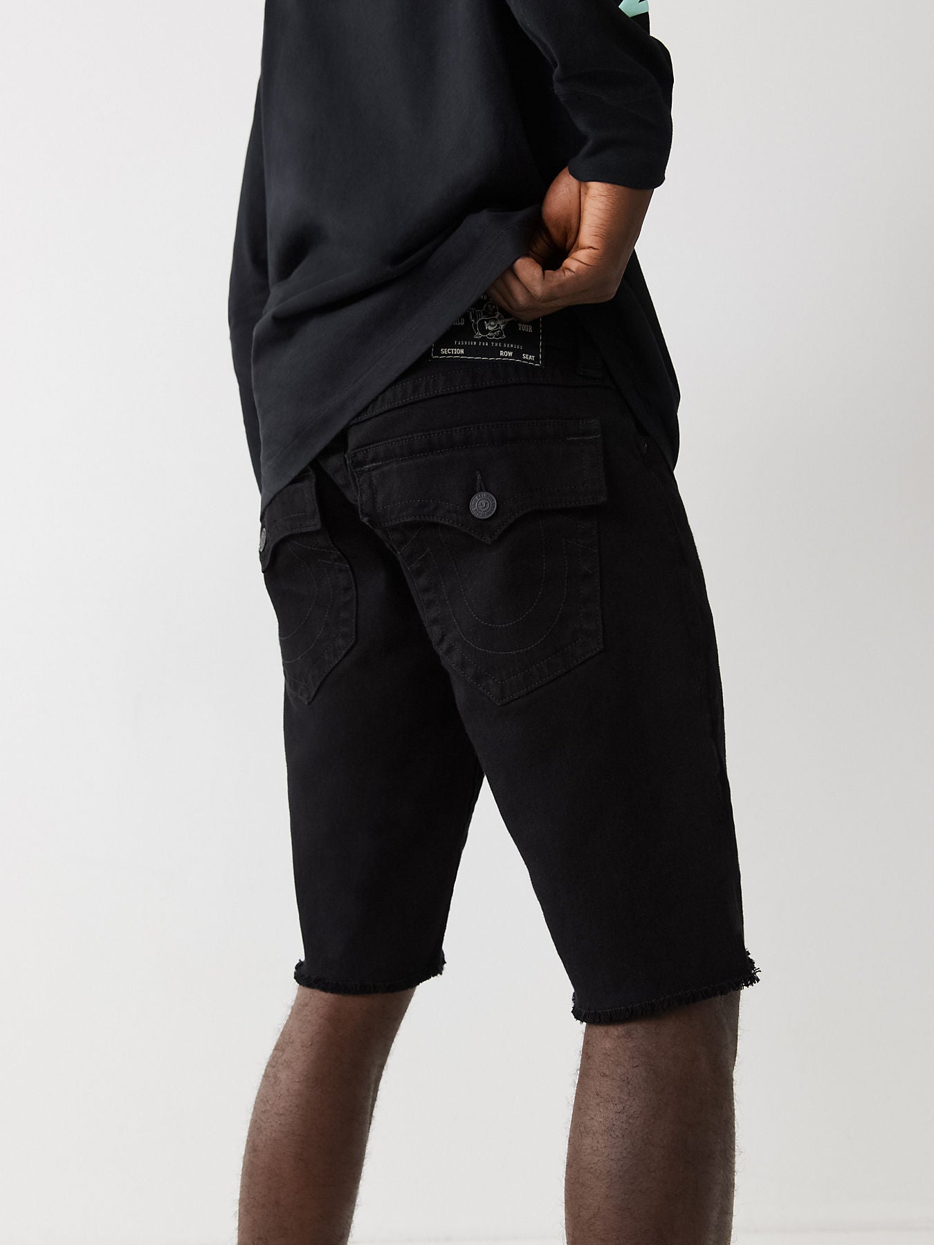 True Religion Ricky Men's Shorts With Flap Raw Hem in Black 106128 2SB