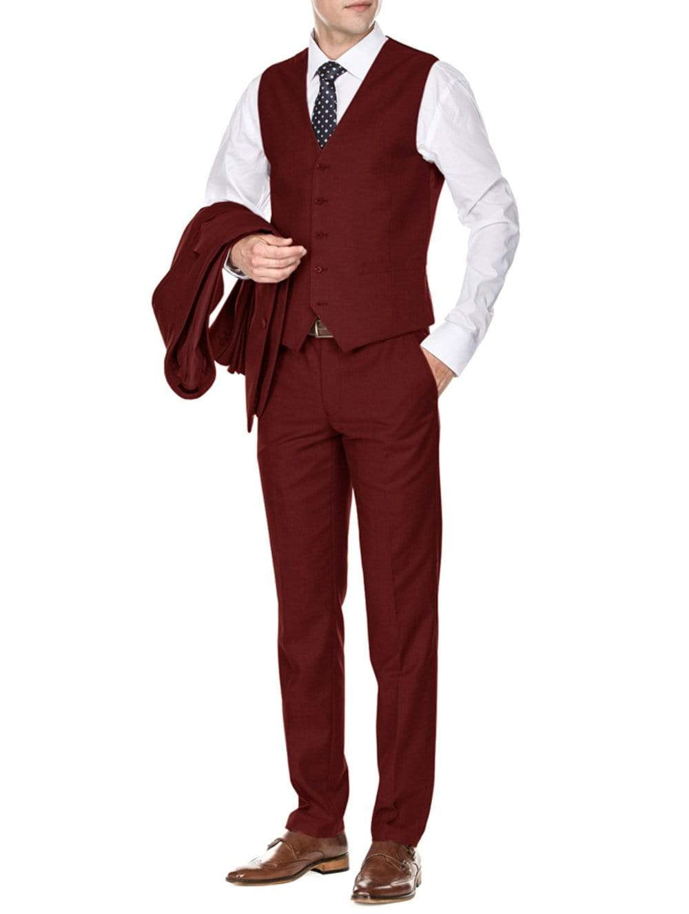 Braveman Men's 3-Piece Slim Fit Suit M300 in Burgundy