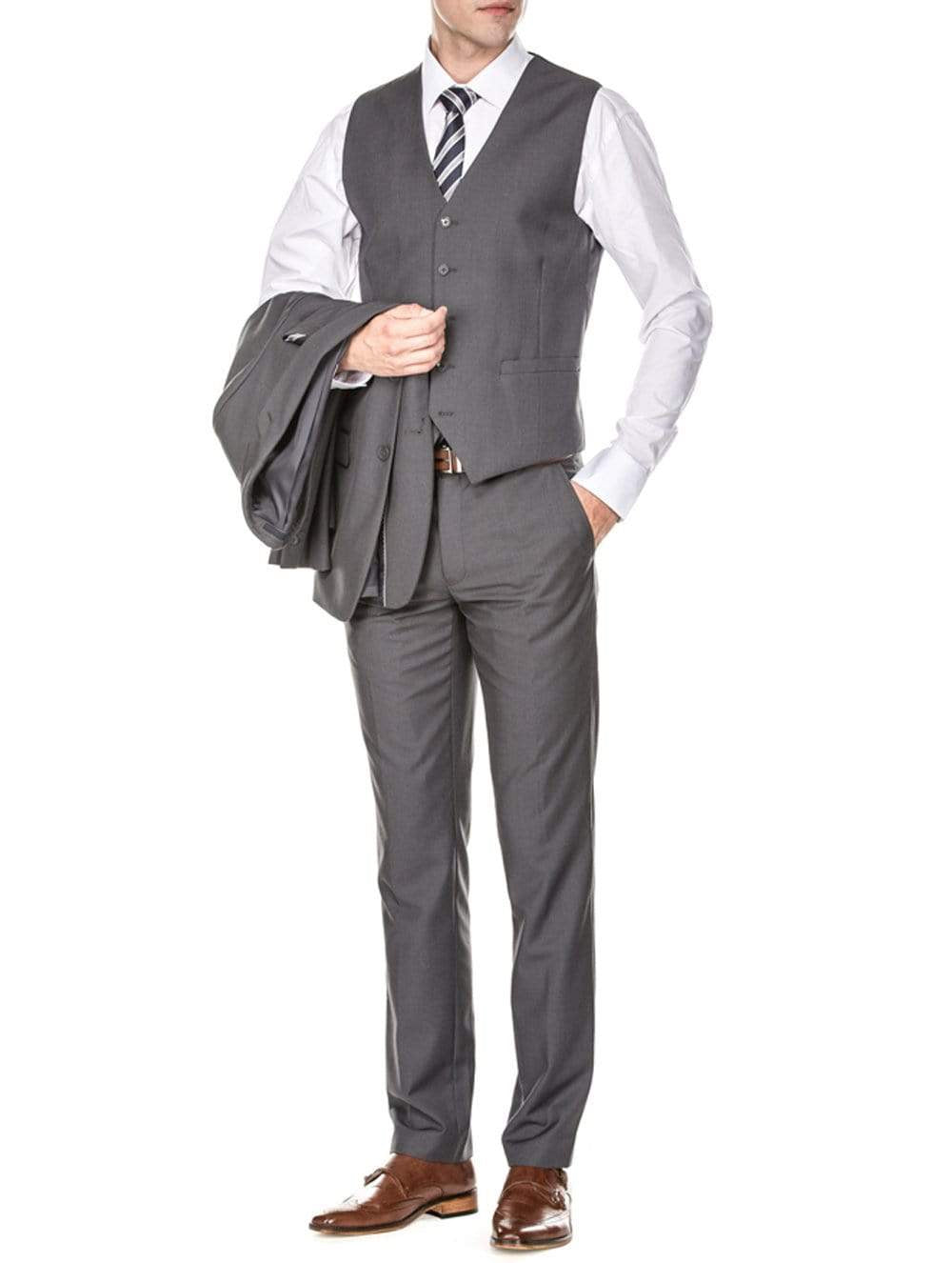 Braveman Men's 3-Piece Slim Fit Suit M300 in Charcoal