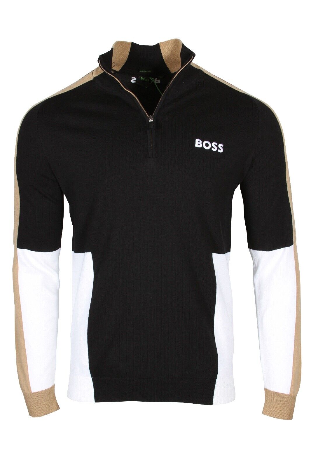 HUGO BOSS Zolkar Men’s Cotton-Blend Zip-Neck Sweater in Black 50493769-001
