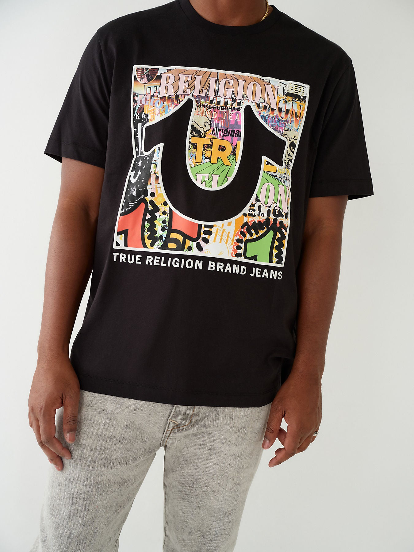 True Religion Men's Relaxed Layered Art T-Shirt in Jet Black 107086 1001