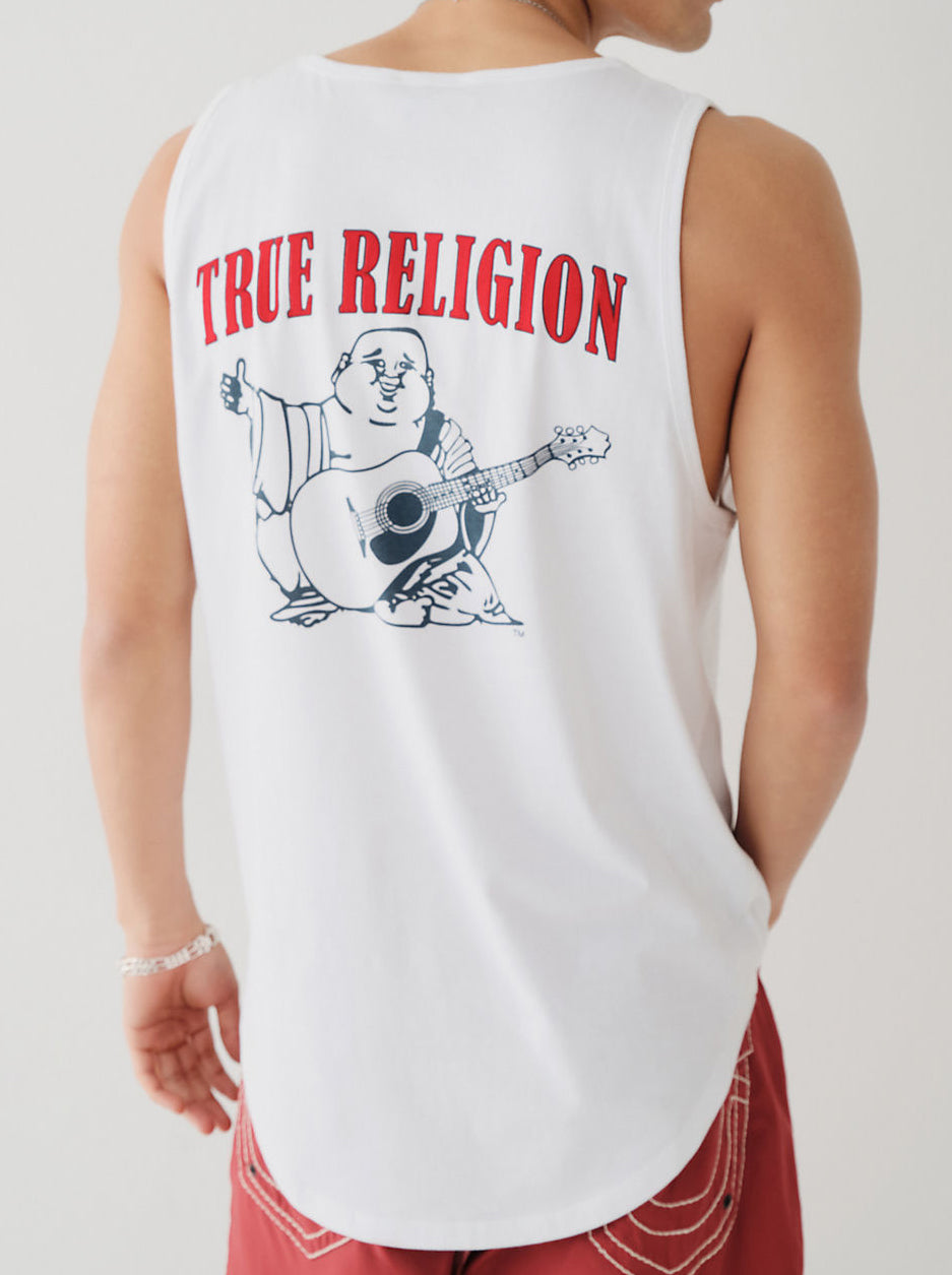 True Religion Men's JV Logo Tank Top in Optic White 107309 1700