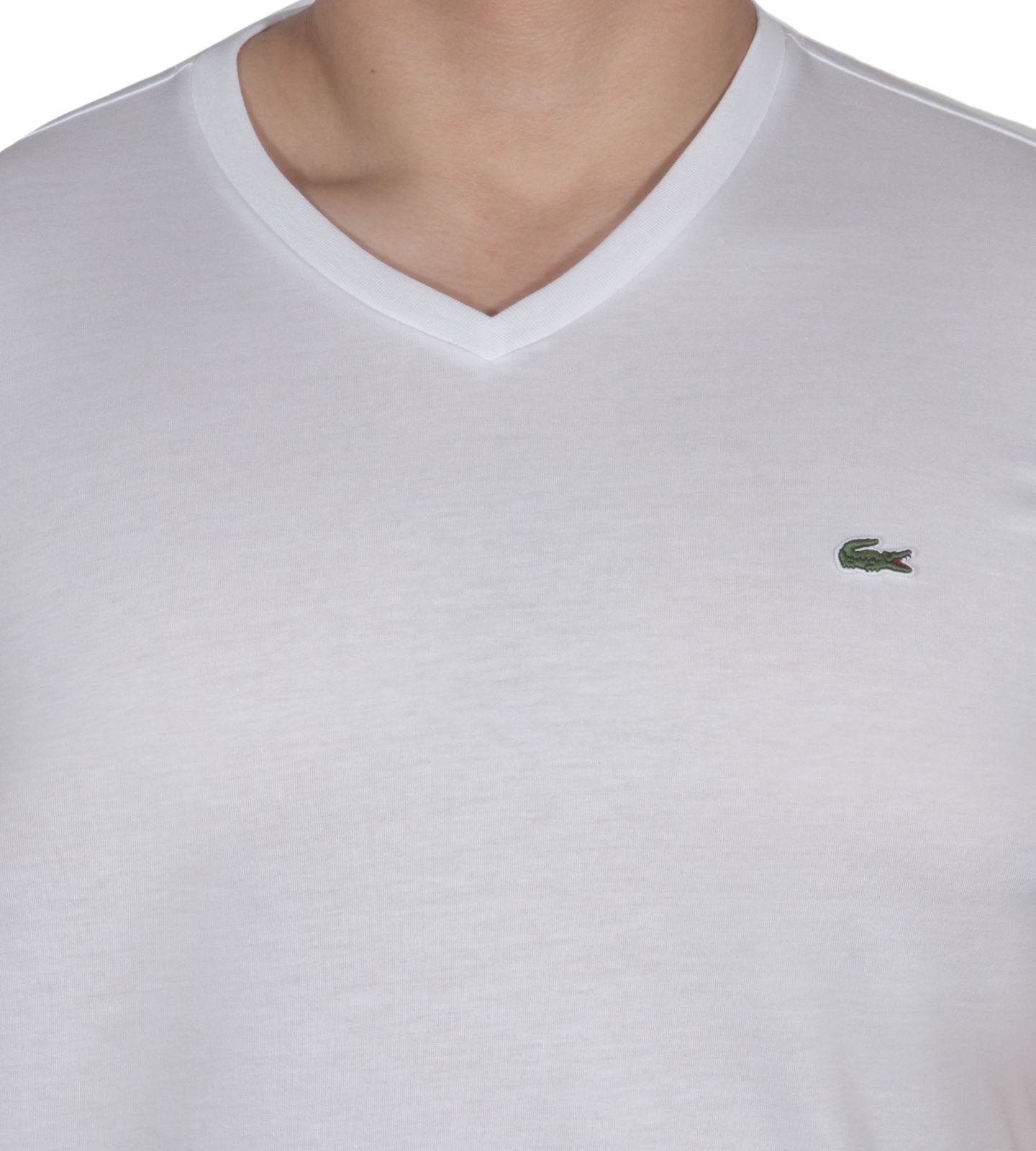 Lacoste Men's V-Neck Pima Cotton Jersey T-Shirt Short Sleeve TH6710-51 001 White