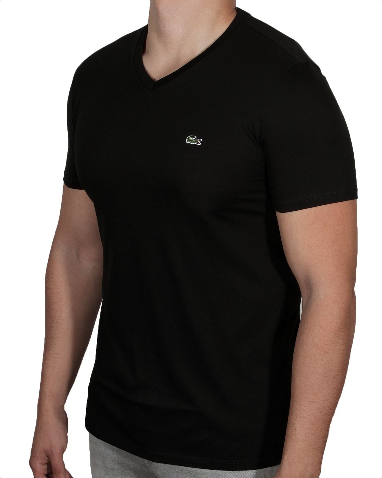 Lacoste Men's V-Neck Pima Cotton Jersey T-Shirt Short Sleeve TH6710-51 031 Black
