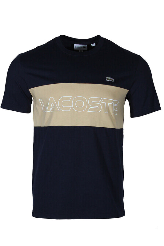 Lacoste Men's Regular Fit Printed T-Shirt in Navy Blue and Beige TH1712-51 IP7