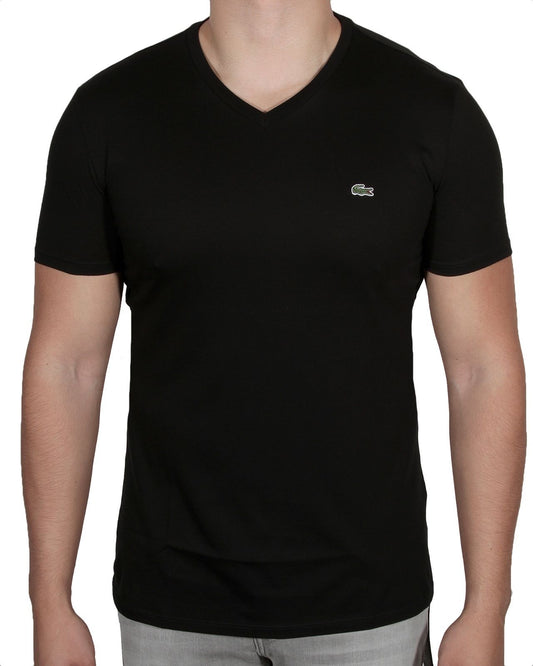 Lacoste Men's V-Neck Pima Cotton Jersey T-Shirt Short Sleeve TH6710-51 031 Black
