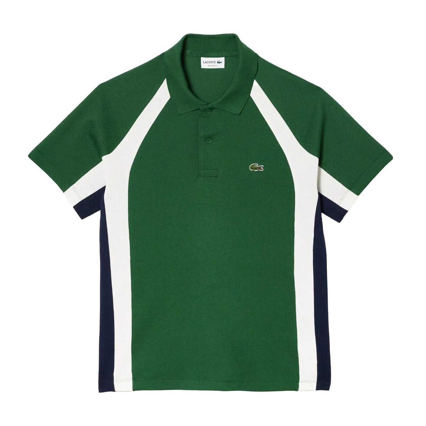 Lacoste Men’s Cotton Mini-Piqué Polo Shirt in Green Navy and White PH5583 51 WN7